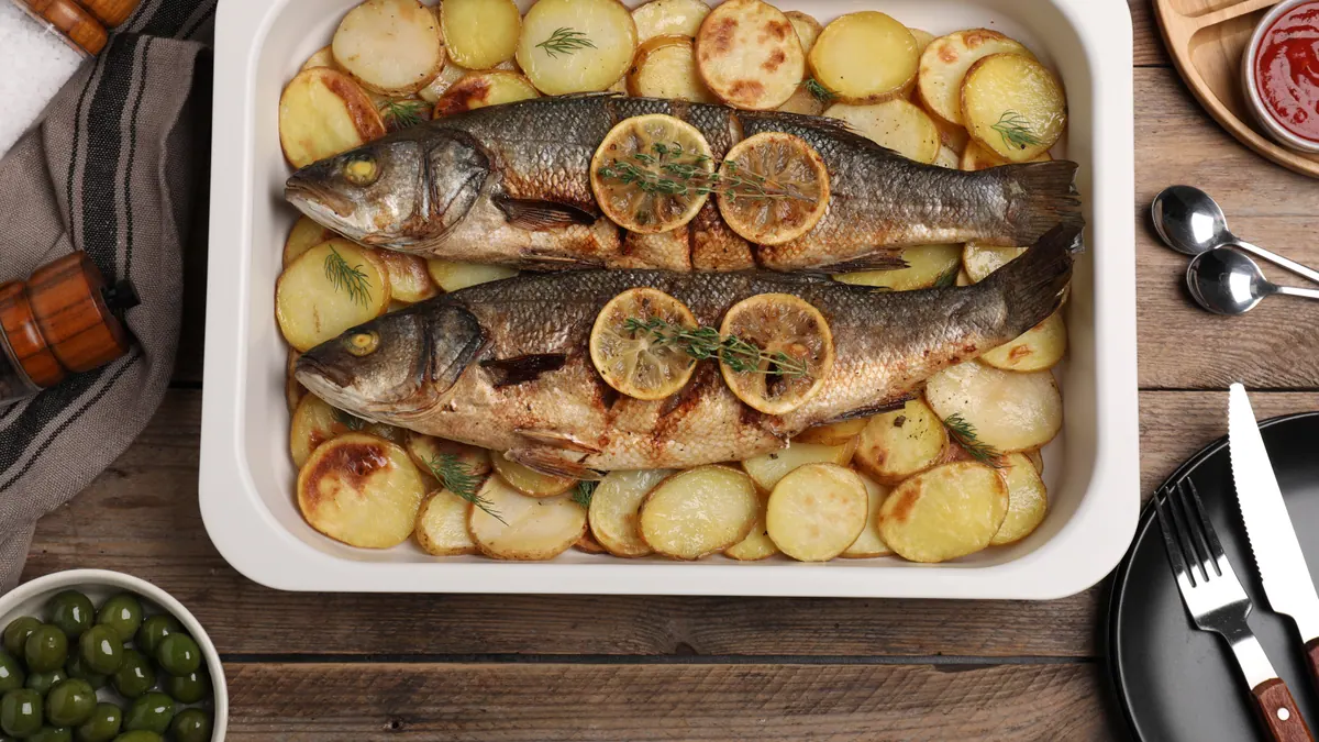 Corvina al horno con patatas